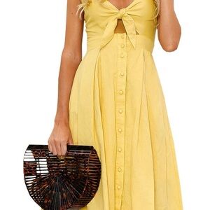 Chic Yellow Midi Dress with Button-Front